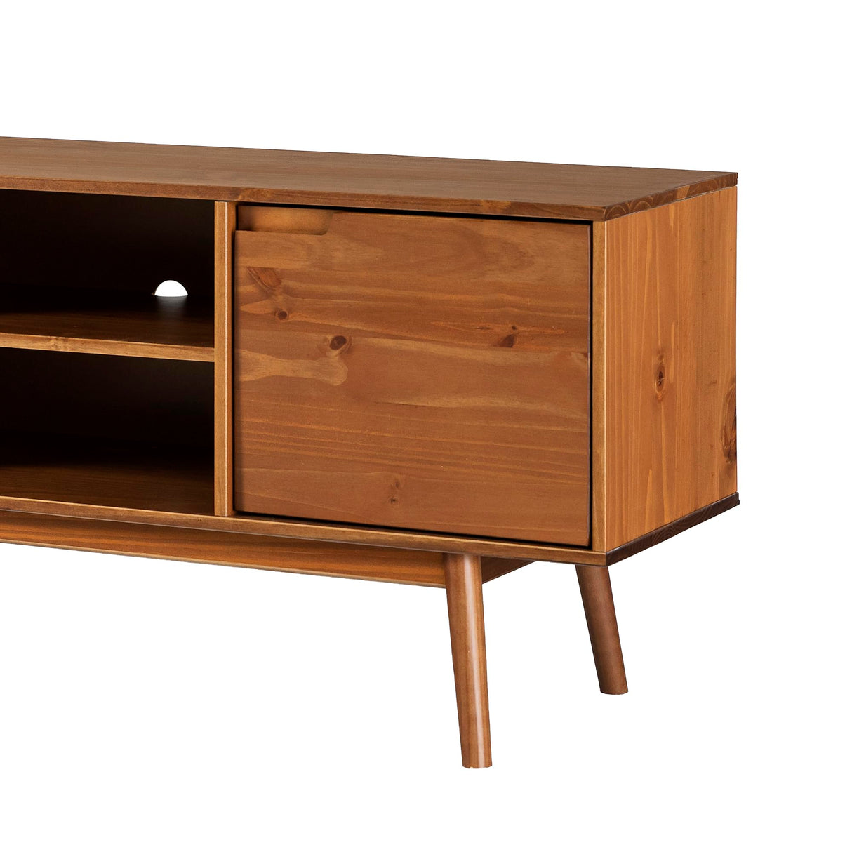 Walker Edison Modern 2 Door Solid Wood Stand for TVs up to 65 Inches, 58 Inch, Caramel Walker Edison