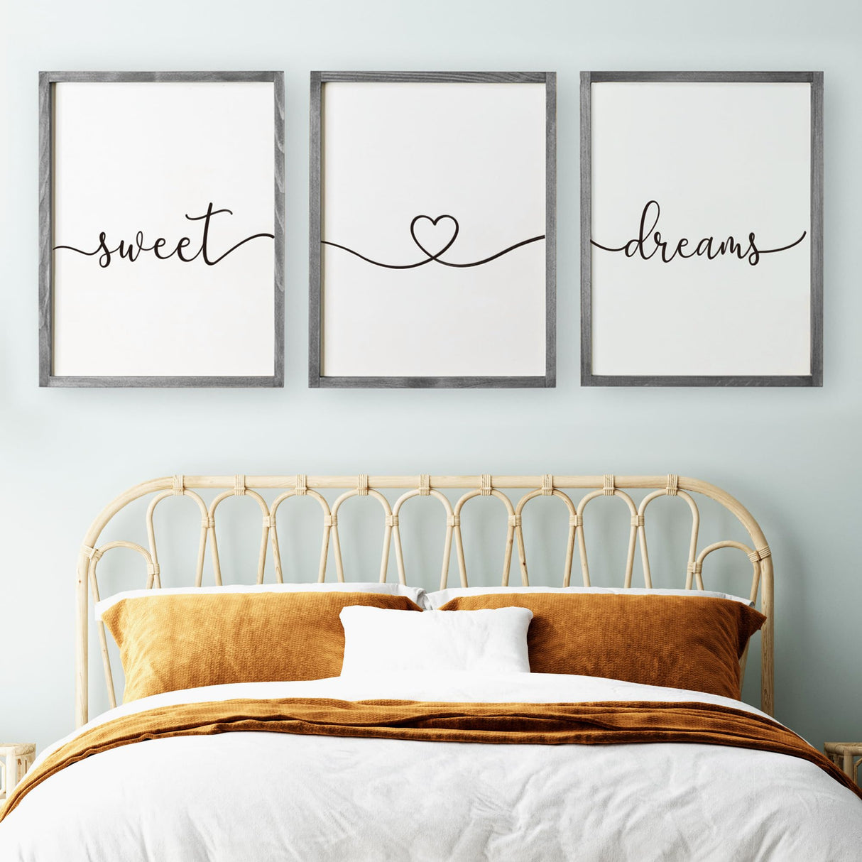 Set of 3 Framed Farmhouse Sweet Dreams Sign 11x14” Above Bed Wall Decor for Bedroom Decor Wall Art Wood Signs (11"x14", Gray) Houmury