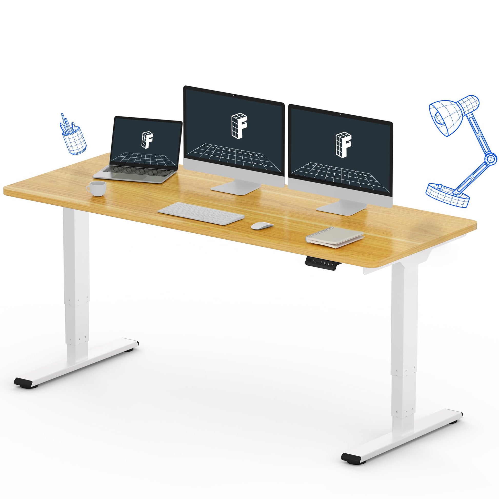 FLEXISPOT Standing Desk 3 Stages Dual Motor Electric Stand Up Desk 60x24 Inch Whole-Piece Board Height Adjustable Desk Electric Sit Stand Desk(White - WoodArtSupply