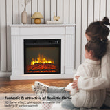 ROVSUN 32'' Electric Fireplace with Mantel, Freestanding Heater w/Remote, Timer, Realistic Flame & Adjustable Temperature for Home Bedroom Living Room Indoor, 1400W ROVSUN