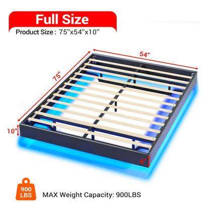 Hasuit Floating Full Size Bed Frame with LED Lights - Upholstered Platform Design in Black - WoodArtSupply