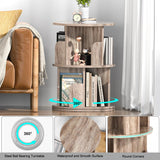 Nidouillet 2-Tier 360° Rotating Bookshelf - Space-Saving Grey Oak Round Bookcase for Adults Nidouillet