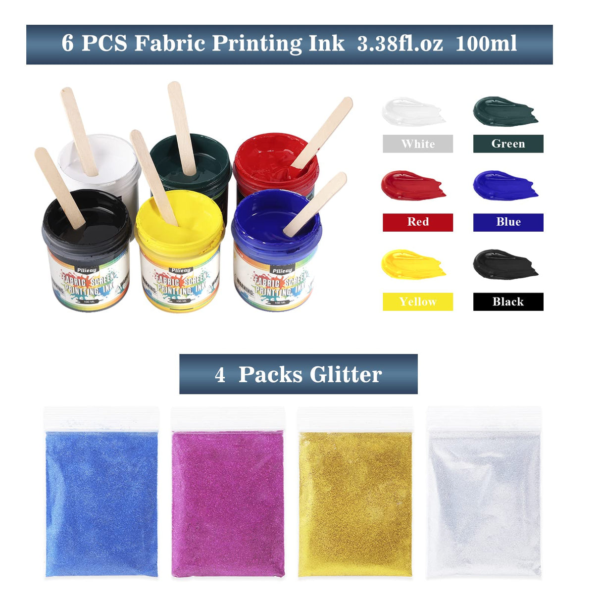 Pllieay 60pcs Screen Printing Kit with LED UV Exposure Lamp, 6 Colors Screen Printing Ink, 3 Size Wood Silk Screen Printing Frames, All The Screen Print Supplies in One Set Pllieay