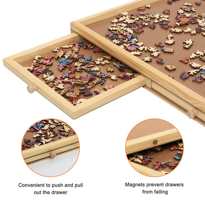 Puzzle Board 1000 Piece, Plusvivo Wooden Rotating Jigsaw Puzzle Board with 4 Drawers & Cover, 32.6" X 22.2" Portable Puzzle Table for Adults and Kids - WoodArtSupply