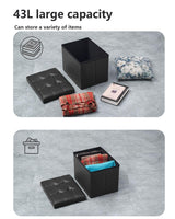 Bsketa Storage Ottoman, Folding Foot Stool with Thicker Foam Padded Seat Small Leather Storage Ottoman Bench Foot Rest for Living Room Foldable Coffee Table 17x13x13in,Black Bsketa