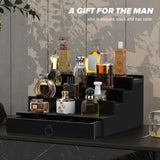 upcessory Cologne Organizer for Men, 4 Tier Black Wood Perfume Organizer with Felt Lining Drawer and Hidden Compartment, Perfume Display Holder, A Gift for Men upcessory