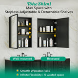 TokeShimi 14 x 18 Recessed Medicine Cabinet, Assembly Required, Black Bathroom Medicine Cabinet with Mirror, Stepless Adjustable Shelves, Tempered Glass, Beveled Aluminum Frame TokeShimi