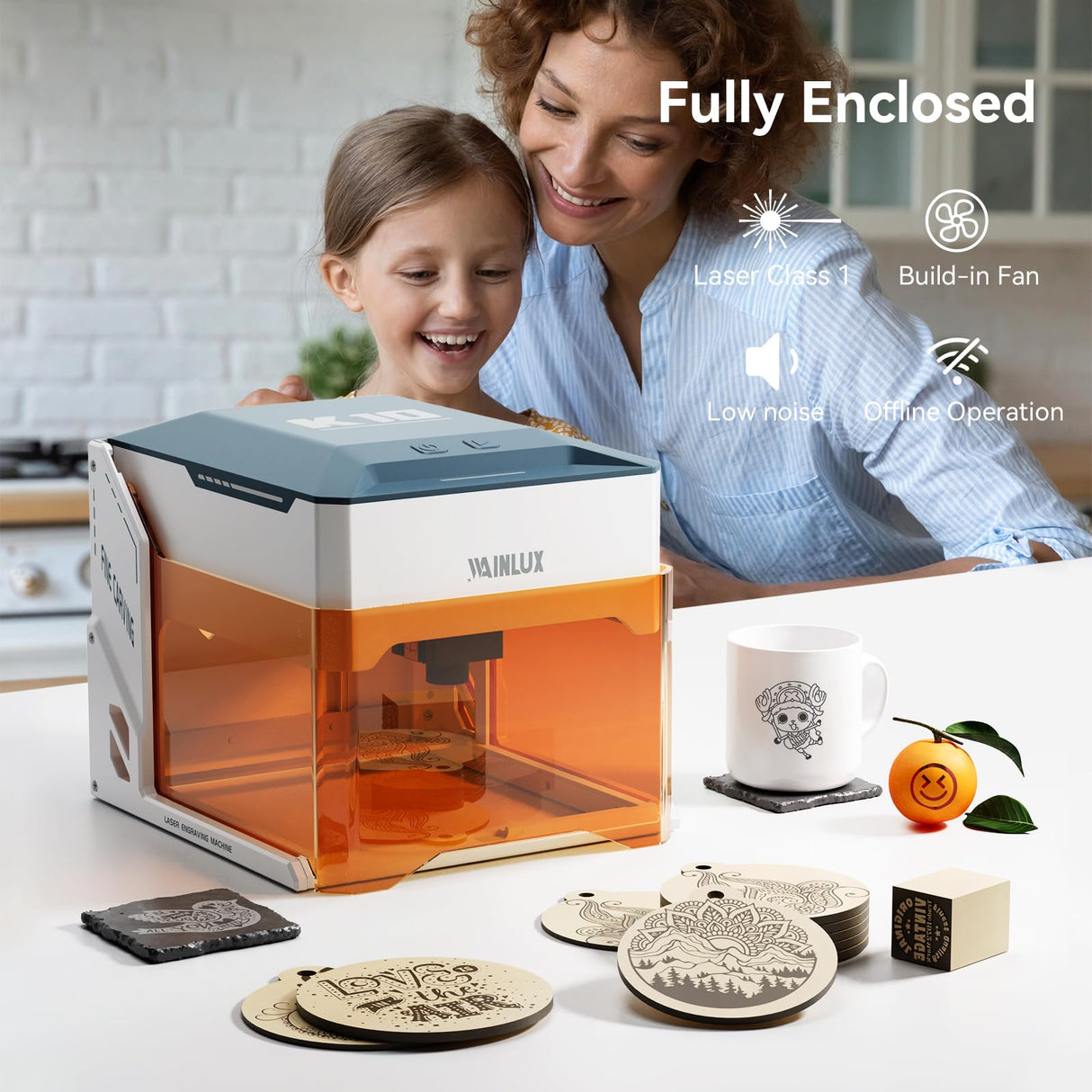 WAINLUX K10 3W Laser Engraver Machine, Mini Laser Engraving Machine for Wood Leather Silicone Paper Glass Acrylic Cloth, Grabadora Láser, Engraver Laser Class1 WAINLUXPRO