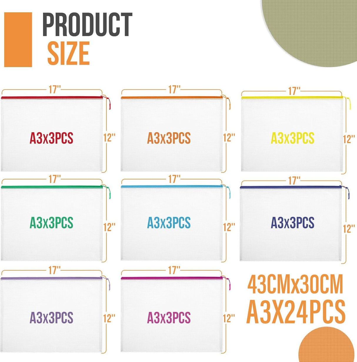 24pcs Mesh Zipper Pouch File Bags Puzzle Storage Bags, A3 17x12 Inches Large Reusable Zipper Pouches for Organizing Classroom Board Game Organization YOPCDJ