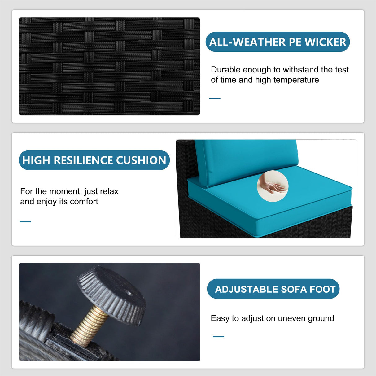 OUGMMGOU 5 Piece Patio Furniture Set, All-Weather PE Rattan Wicker Outdoor Sectional Furniture with Tempered Glass Table, Outdoor Couch Set OUGMMGOU