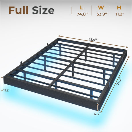 ADORNEVE Full Size Floating Bed Frame with LED Lighting, Linen Upholstered Platform and Underbed Storage, Heavy-Duty Steel Support ADORNEVE