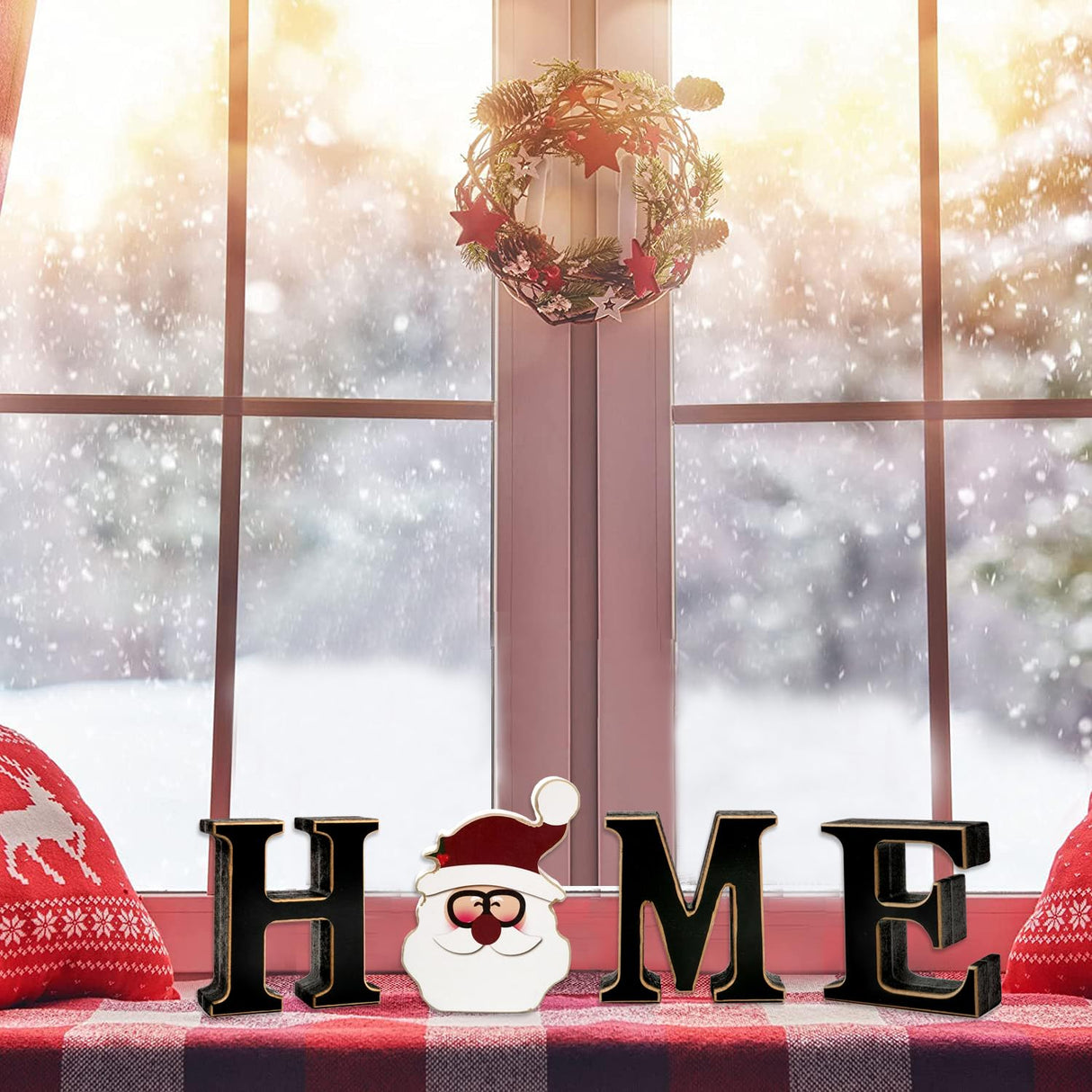 Interchangeable Home Table Signs with 11Pcs Seasonal Icons, Wooden "HOME" Letter Signs Interchangeable Holiday Decorative Table Shelf Centerpiece for Holiday Room Decoration Medoore