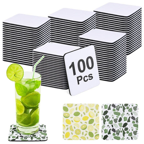 Homaisson 100 Pcs Sublimation Blank Cup Coasters Bulk, 4 x 4 Inches Square Blank Cup Mats Sublimation Transfer Heat Press Printing Coaster for DIY Crafts Homaisson