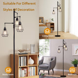 JuGuo 69'' Dimmable Farmhouse Floor Lamp with 3X9W Edison Bulbs, Industrial Vintage Tree Design & Adjustable Diamond Cages, Black Rustic Lighting for Living Room/Office JuGuo