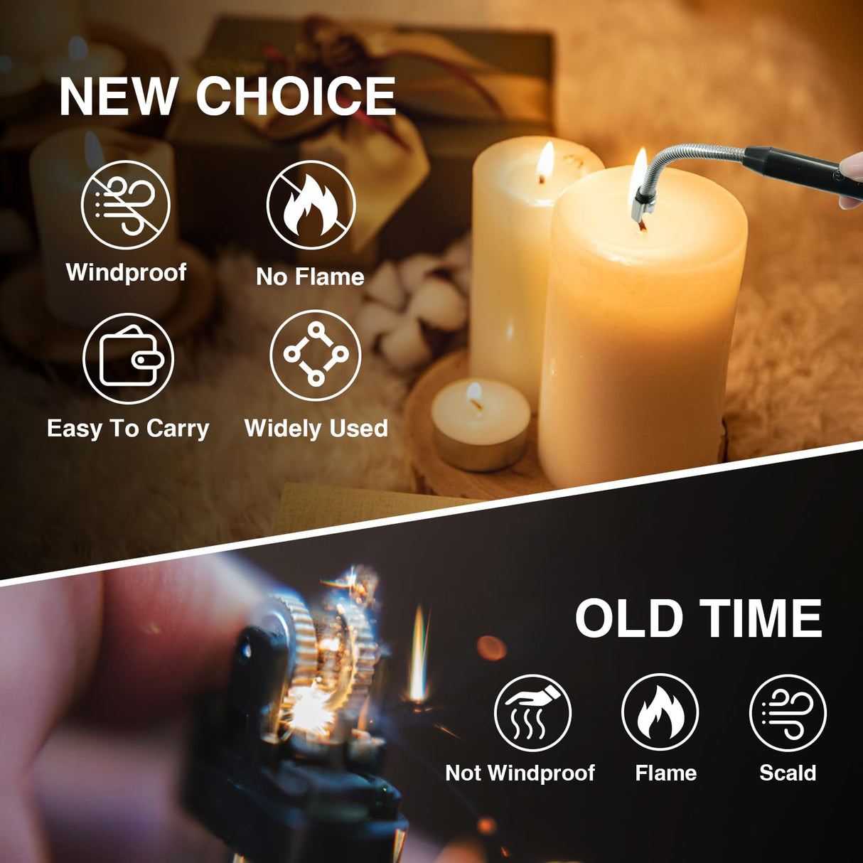 2 PCS Candle Lighter, Electric Lighter Arc Windproof Flameless with 360° Flexible Neck & LED Power Display,USB Rechargeable Lighter for BBQ, Grill, Camping, Fireplace, Stove SOYOK