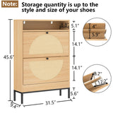 Gyfimoie Rattan Shoe Cabinet with 2 Flip Drawers, Free Standing Narrow Shoe Storage Organizer with Top Cubby, Slim Shoe Rack Cabinet for Entryway, Natural (Natural) Gyfimoie