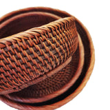 AMOLOLO 10 Inch Round Rattan Bowl Basket, Handmade Wicker Basket Tray with Scalloped Edge and 4”Deep Wall, Decorative Woven Dark Brown Bread Basket Fruit Bowl Key Holder Table Centerpiece, L amololo