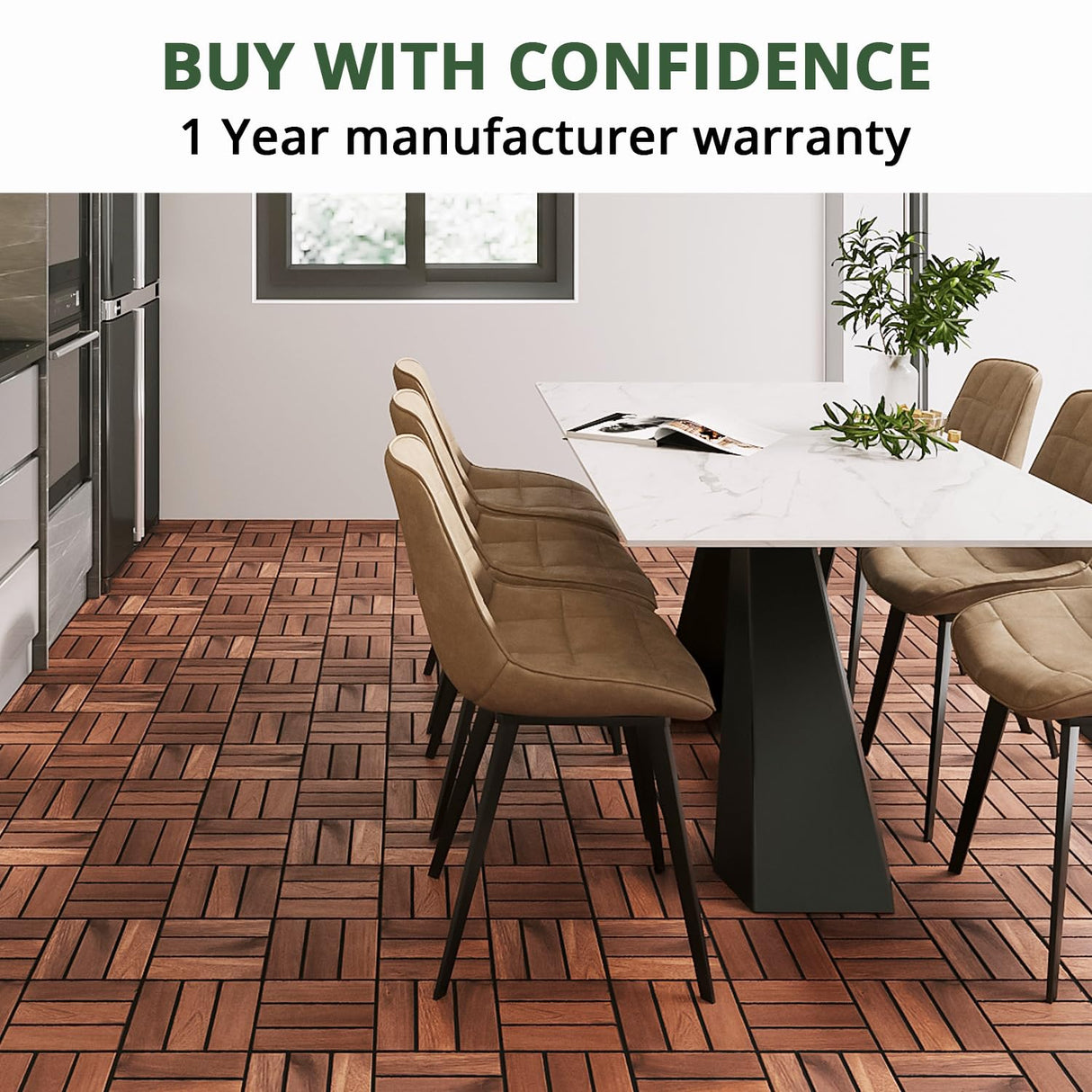 BEEFURNI Acacia Interlocking Deck Tiles (12x12 Pack 10), Acacia Wood Deck Tiles Interlocking Outdoor, Indoor Flooring Mats for Balcony Decor,Patio, Backyard, 1-Year Manufacturer Warranty (Dark Brown) BEEFURNI