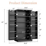 Meilocar 47in Kitchen Pantry Cabinet, Wood Kitchen Storage Pantry Cabinets Freestanding Pantry Cabinet with Doors & Adjustable Shelves, Pantry Cabinet for Kitchen, Living Room, Black Meilocar
