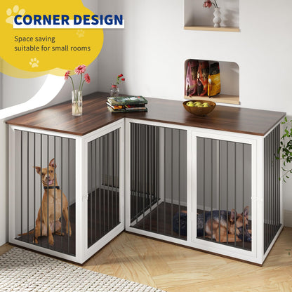 Dog Crate Furniture for 2 Dogs, 80.7" Large Dog Kennel Furniture with Dividers and Double Doors, All Steel Frame Double Dog Crate, 43.3" L X 23.6" W X 31.5" H, 37.4" L X 23.6" W X 31.5" H (Wh - WoodArtSupply