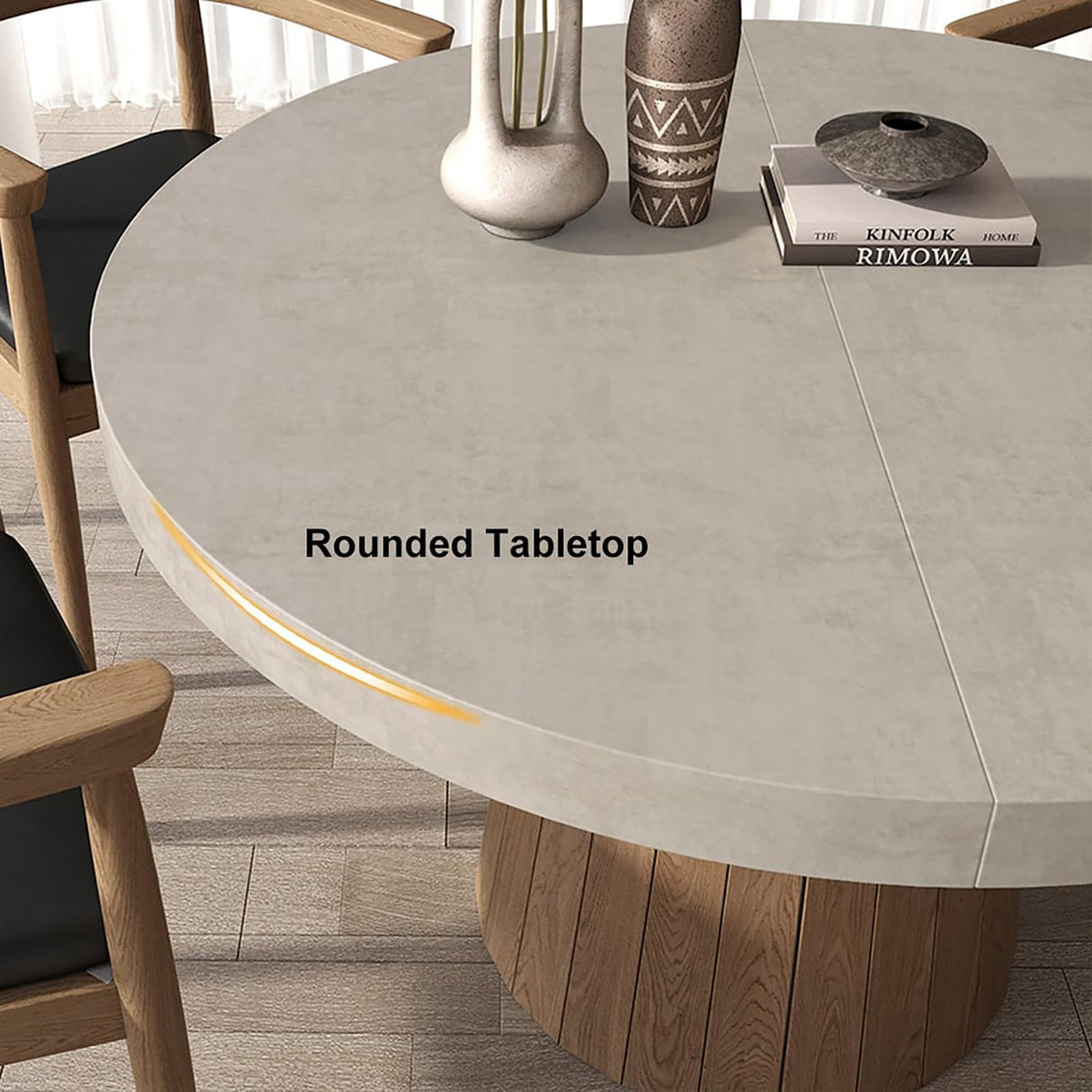 homary 39"-55" Round Pedestal Dining Table Extendable Dining Room Table for 6 Farmhouse Oval Kitchen Table homary