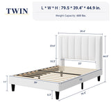 Allewie Twin Bed Frame/Velvet Upholstered Bed Frame with Vertical Channel Tufted Headboard/Strong Wooden Slats/Platform Bed Frame/Mattress Foundation/Box Spring Optional/Easy Assembly/White Allewie