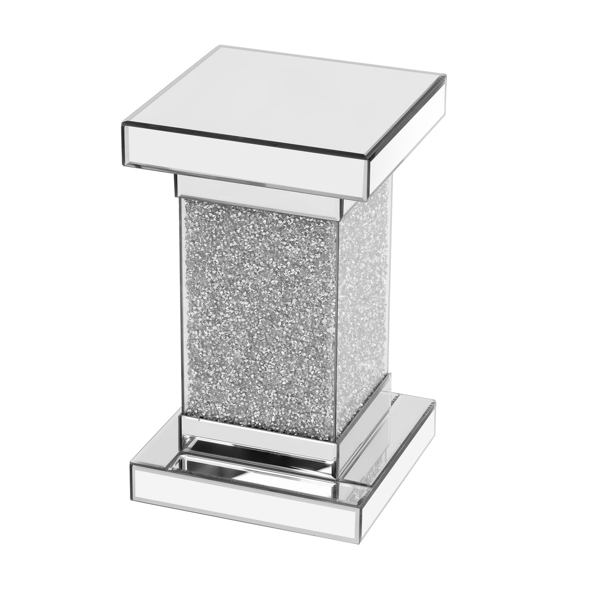 JIJIWANG Silver Mirrored End Table with LED Lights,Square Side Table with Crushed Diamond, Modern Gorgeous Bedside Table Nightstand for Bedroom Living Room Office JIJIWANG