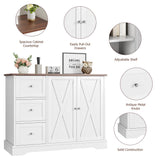 IDEALHOUSE Buffet Cabinet with Storage Drawers and Doors, Farmhouse Coffee Bar Cabinet with Adjustable Shelf for Kitchen, Living Room, White IDEALHOUSE