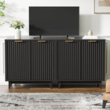 Fluted Cabinet with Storage, 2 Doors Sideboard Buffet, Mid Century Modern Accent Cabinet with Adjustable Shelves, Multifunctional Console Table with Storage for Living Room, Kitchen, Entryway FiveWillowise