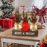 DIYDEC 3PCS Christmas Mason Jars 3*5Inch lighting Painted Xmas Tiered Tray Decorative Jars with Wood Tray &Artificial Flowers Wishing Bottles for Winter Holiday Home Table Centerpiece Decor Gift (Red) DIYDEC