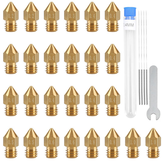 26pcs MK8 Nozzles Multi Size, 3D Printer Brass Hotend Nozzles 0.2mm/0.3mm/0.4mm/0.5mm/0.6mm/0.8mm/1.0mm with DIY Tools Compatible with Neptune 3 Series and More - WoodArtSupply