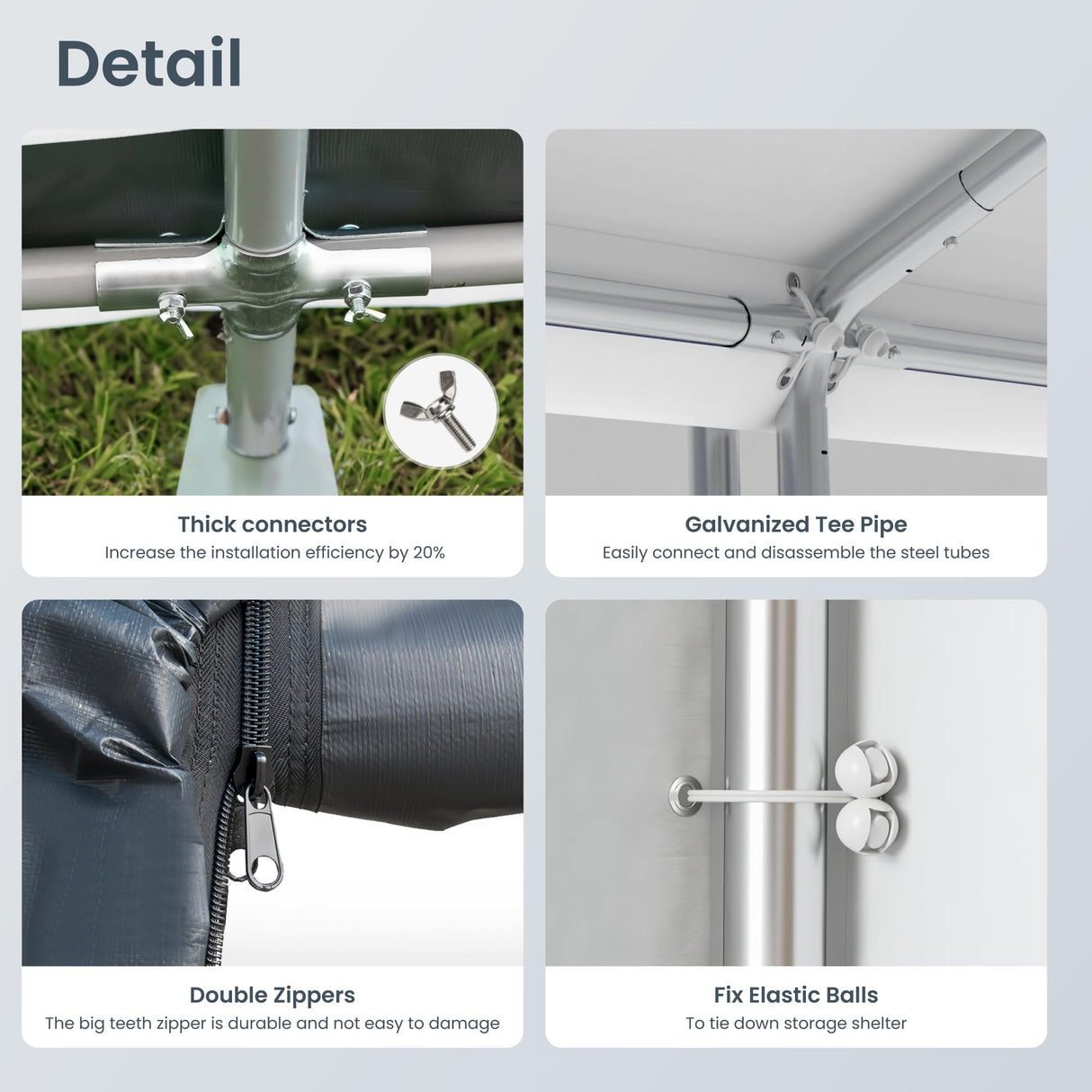 PHI VILLA 8'x12'x7.3' Outdoor Portable Storage Shelter Shed Garage with 2 Roll up Zipper Doors & Vents Carport for Motorcycle Bike Waterproof and UV Resistant Anti-Snow Portable Garage Kit Tent, Gray PHI VILLA