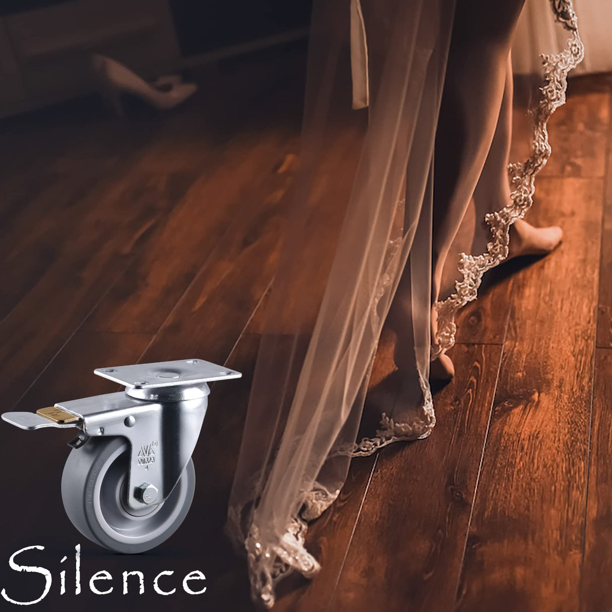 4 Inch Castets Set of 4 Heavy Duty Caster Wheels with Brake 2200Lbs Swivel Rigid TPR Rubber Wheel Silent Castor Locking Industrial Plate Casters Wheels for Cart Furniture Workbench, 2 Fixed & 2 Brake VM VIMA