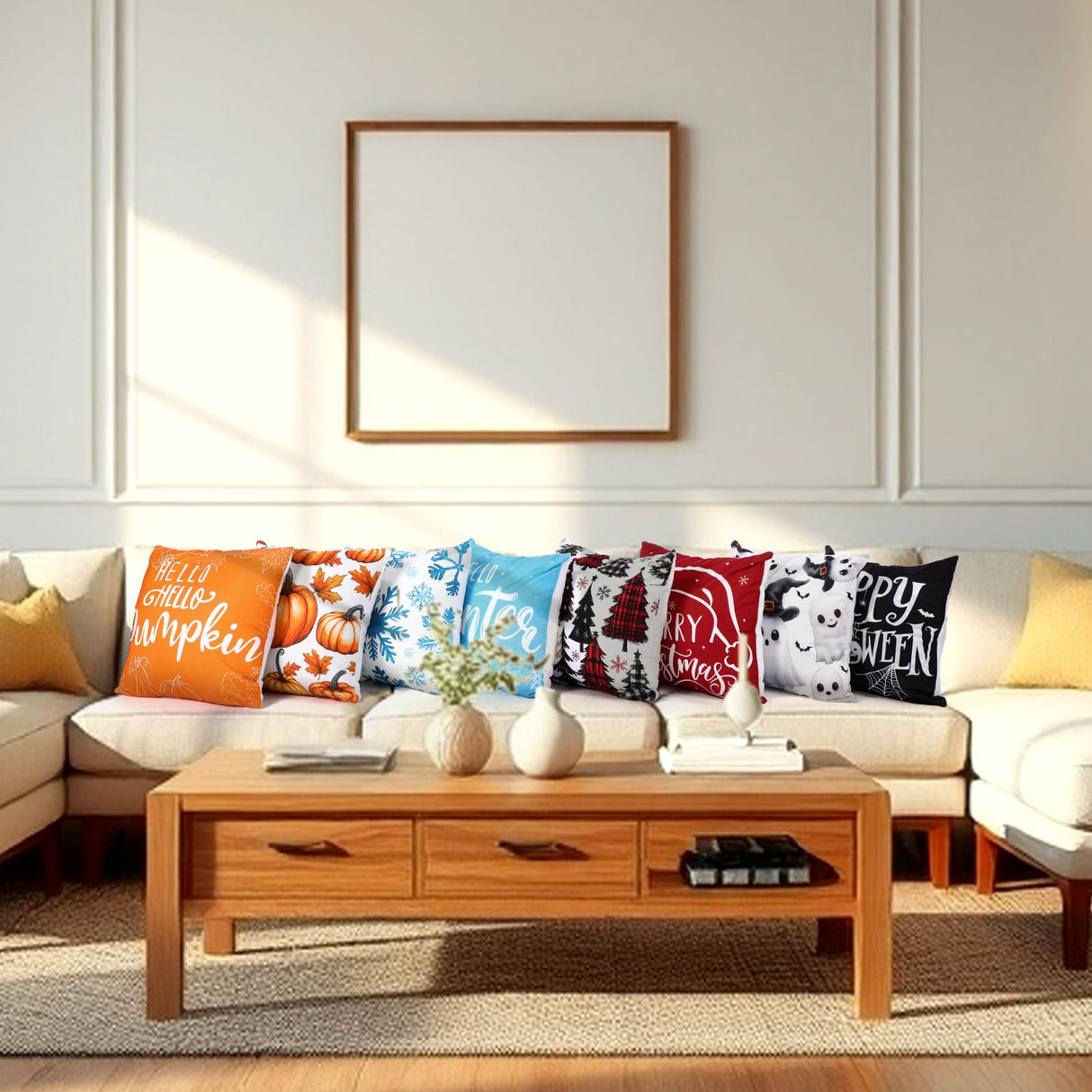 Mindsoft 20 Pcs Holiday Pillow Covers 18 x 18 Inch Seasonal Throw Pillow Covers Fall Halloween Decorative Pillowcase Pumpkin Ghost Pillowcase Cushion Case for Farmhouse Home Couch Sofa Decor Mindsoft