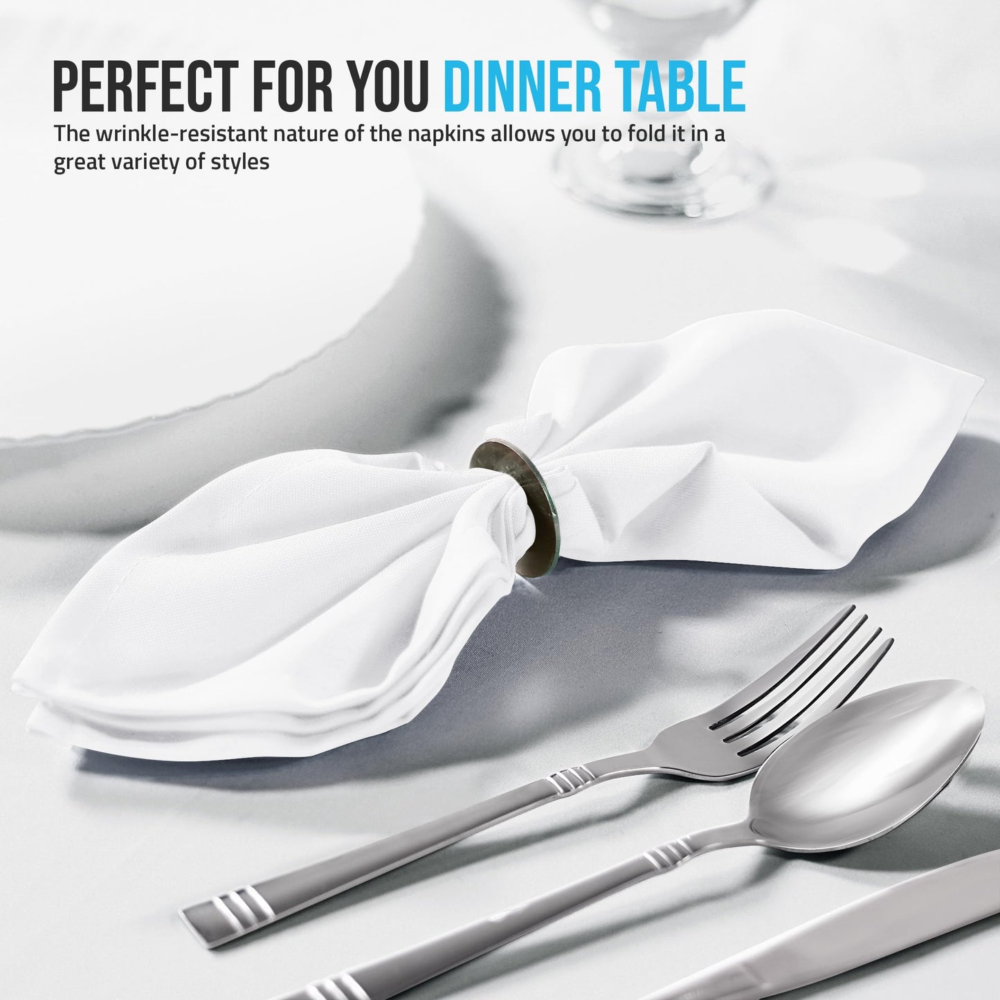 Utopia Home White Cloth Napkins (12 Pack, 20x20 Inches), Ideal Dinner Napkins for Party, Wedding and Lunch/Dinner