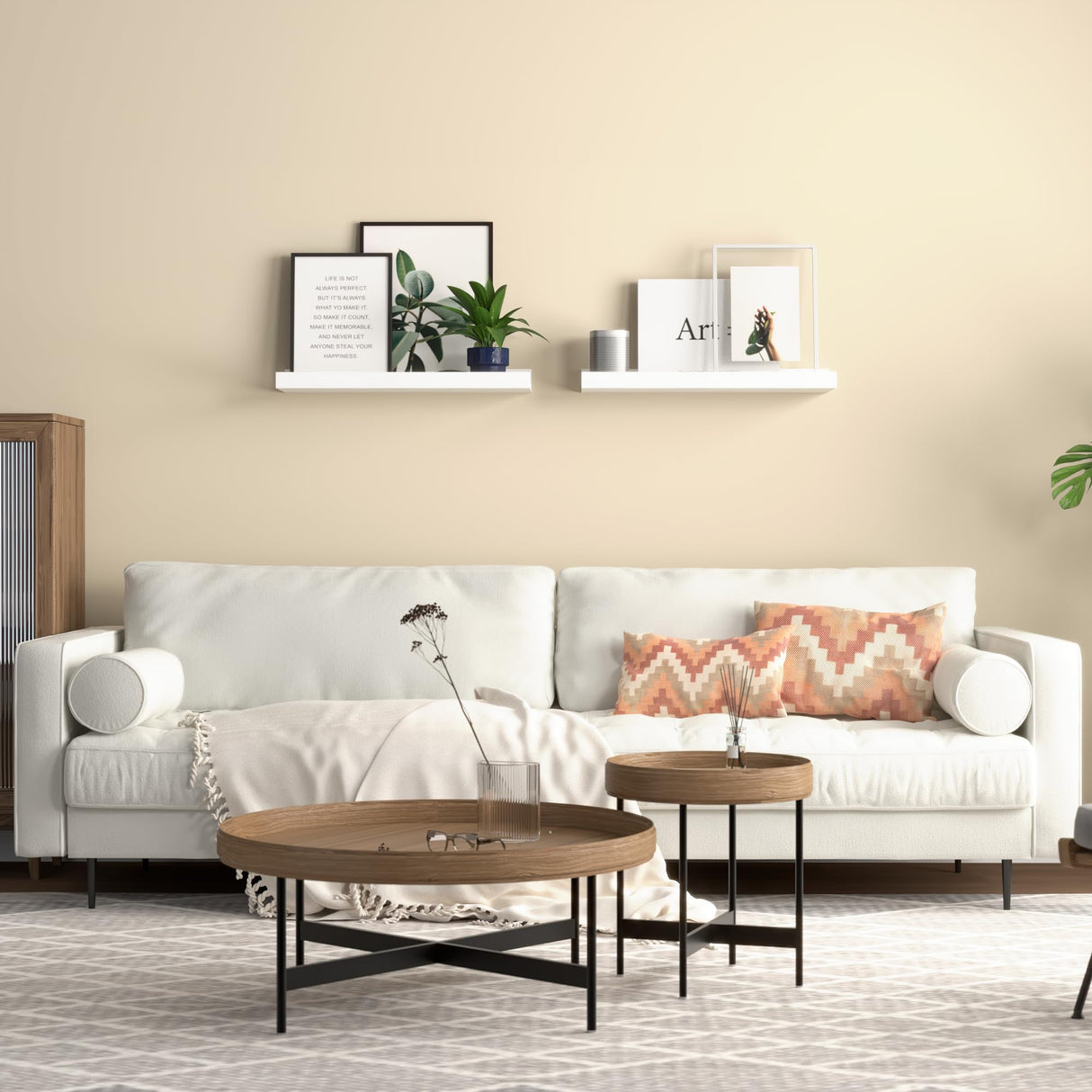 Boswillon Floating Shelves Wall Mounted Set of 2, Modern White Shelves for Bedroom, Nursery Shelves with Lip, Display Picture Ledge Shelf for Wall Decor Living Room Bathroom Kitchen - White Boswillon