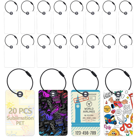20pcs Sublimation Luggage tag Blanks,PET Luggage Tags with 20 Pack Wire Rings Blank ID Card Holder for Travel Suitcase Bags Label Tag,Double Sides Sublimation Keychain Blanks Product Bagge Cevhzoe