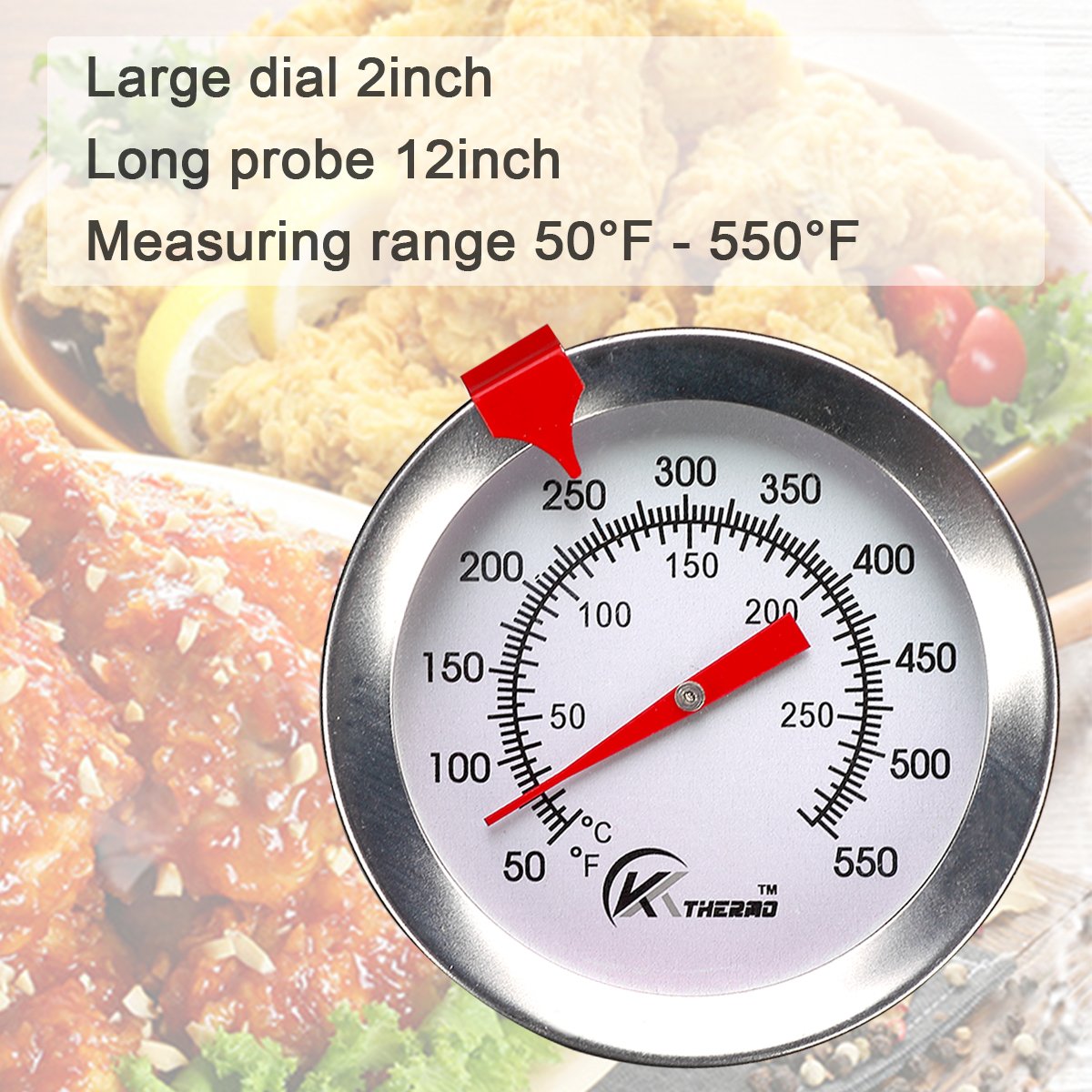 KT THERMO Deep Fry Thermometer With Instant Read,Dial Thermometer,12" Stainless Steel Stem Meat Cooking Thermometer,Best for Turkey,BBQ,Grill KT THERMO