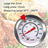 KT THERMO Deep Fry Thermometer With Instant Read,Dial Thermometer,12" Stainless Steel Stem Meat Cooking Thermometer,Best for Turkey,BBQ,Grill KT THERMO