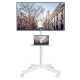 BONTEC Mobile TV Stand, Tilt Rolling TV Cart with Media Shelf and Locking Wheels, Fits 23-60” LED, LCD, OLED Flat Curved TVs, Holds Up to 88lbs, Max VESA 400x400mm, White BONTEC