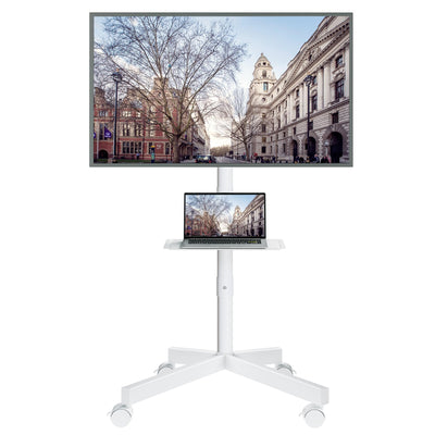 BONTEC Mobile TV Stand, Tilt Rolling TV Cart with Media Shelf and Locking Wheels, Fits 23-60” LED, LCD, OLED Flat Curved TVs, Holds Up to 88lbs, Max VESA 400x400mm, White