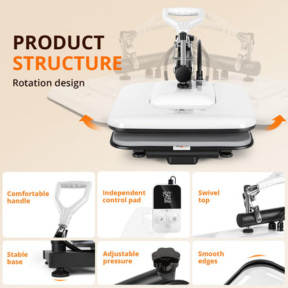 HTVRONT Heat Press Machine for T Shirts - 15x15 Swing Away Shirt Press Machine - Professional Heat Press for Sublimation, Vinyl, Heat Transfer Projects, Heats Up Fast & Distribute Heat Evenly - WoodArtSupply