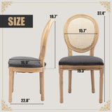 SoarFlash French Dining Chairs Set of 2, Vantage Dining Chair with Round Back, Wood Leg Farmhouse Country Rattan Dining Chair for Kitchen,Bedroom,Deep Grey SoarFlash