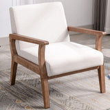 VESCASA 23.2" W Accent Chair with Arms, Comfy Farmhouse Side Chair with Upholstered Seat, Mid Century Modern Reading Chair with White Wash Wood Legs for Living Room/Bedroom, White Linen VESCASA