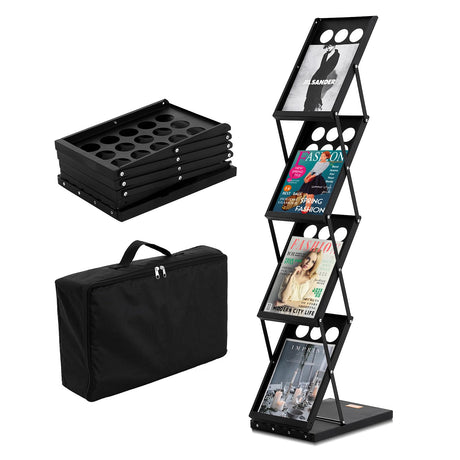 VEVOR Foldable Magazine Display Rack, 4-Tier Brochure Literature Display Stand, Portable Catalog Brochure Holder Stand with Carrying Bag for Office Trade Show Exhibitions, 4 Pockets VEVOR