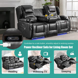 SAMERY Power Loveseat Recliner Sofa with Flip Backrest, Electric Reclining Loveseat Sofa RV Couch 3 Seater with USB Ports/Power Outlets/LED Light/Cup Holders/Pockets/Pillows for Living Room RV SAMERY