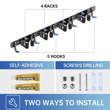 ZONGOOL 2 Pack Broom Holder Wall Mount, 4 Racks and 5 Hooks Mop Hanger Wall Mount Broom Organizer Stainless Steel Heavy Duty Garage Tool Racks for Home Kitchen Garden Laundry (Black) ZONGOOL
