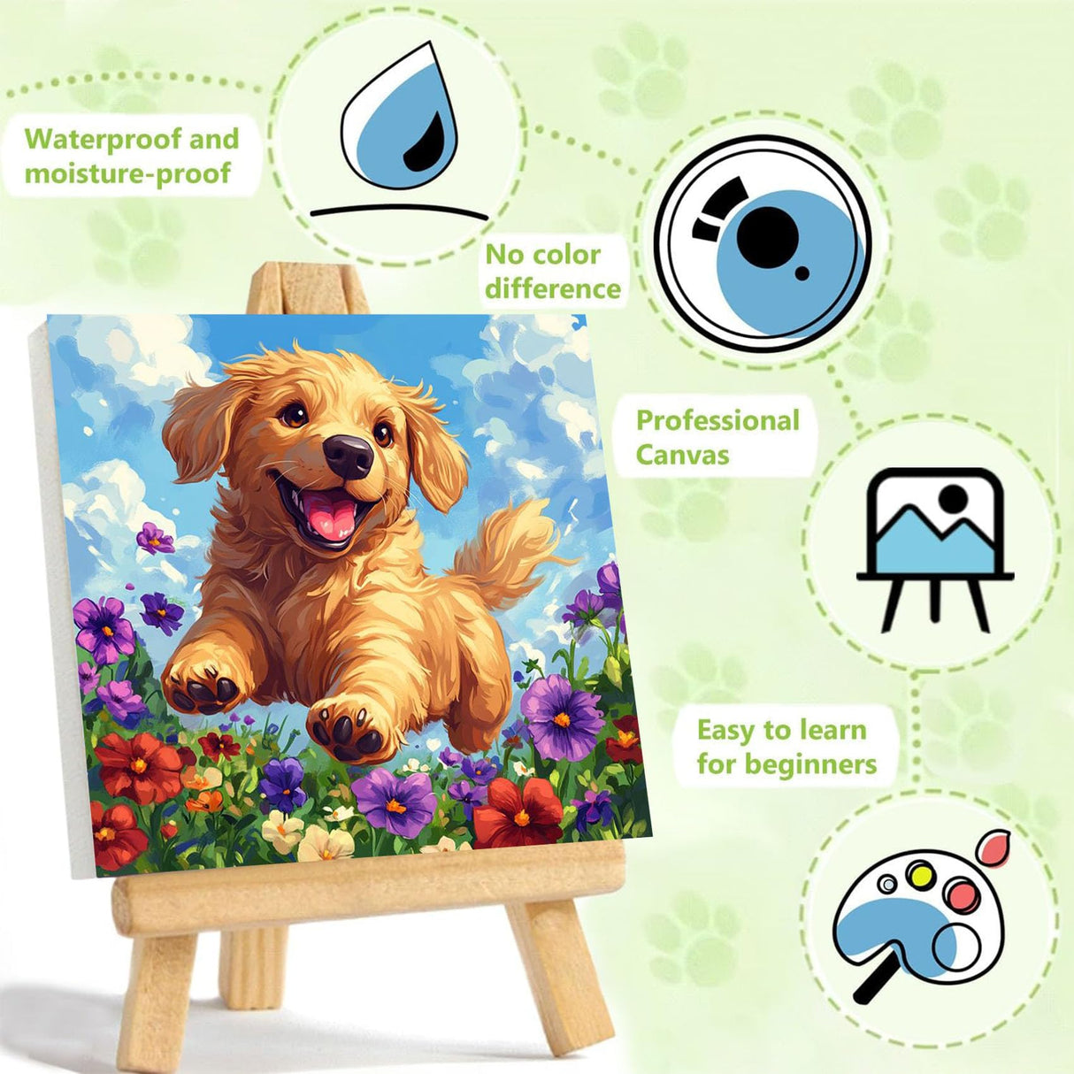 Dog Paint by Numbers Kit for Kids with Frame - Cute Dog Paint by Number for Kids, Kid Painting by Number Kits Age 8-12 for Home Wall Decor 8X8inch (with Wooden Easel) ajepon