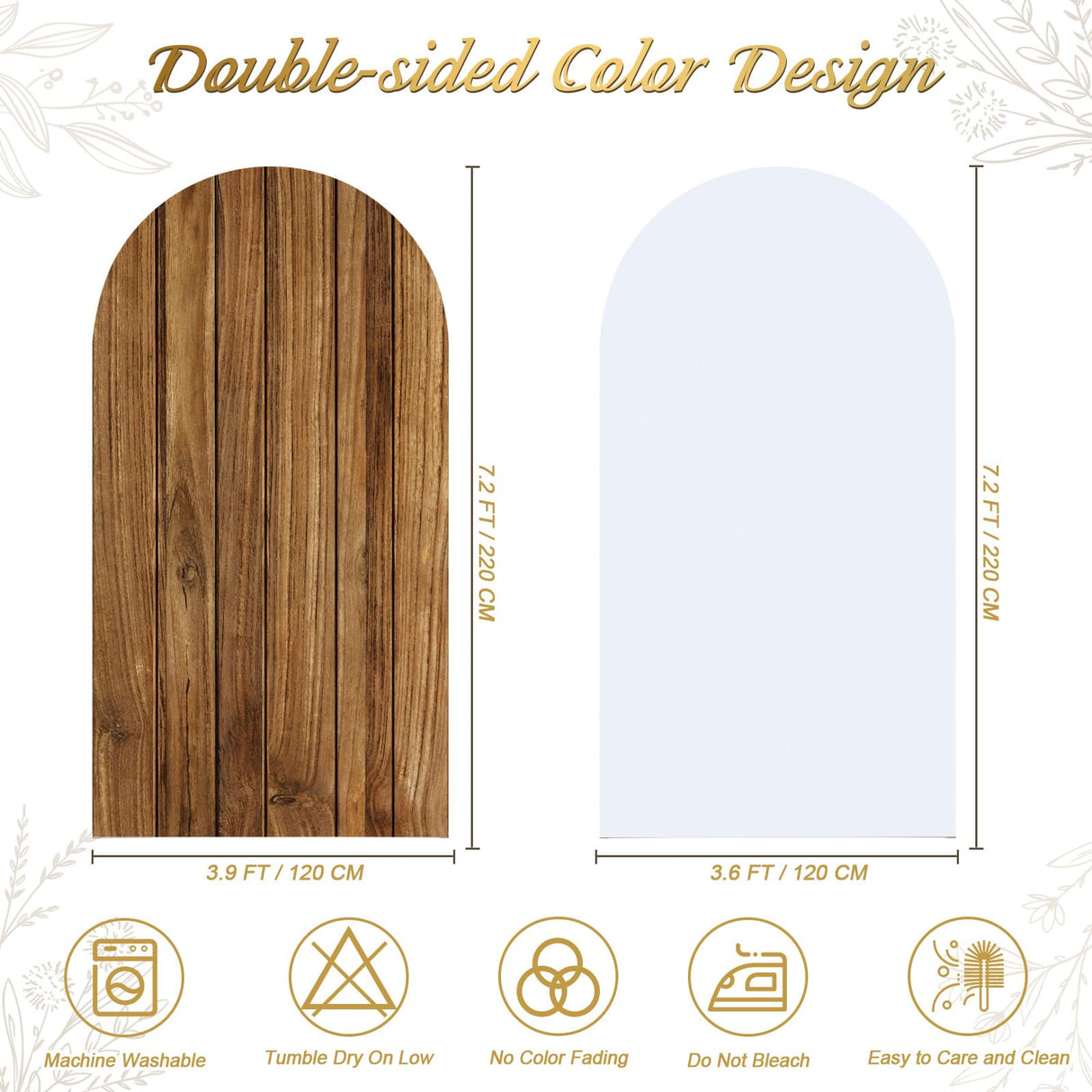 OurWarm 7.2FT Wood Arch Cover, Wood Grain and White 2 in 1 Round Arch Backdrop Covers, Spandex Arch Stretchy Backdrop Cover Fabric for Birthday Party Baby Shower Wedding Arch Stand Decorations OurWarm