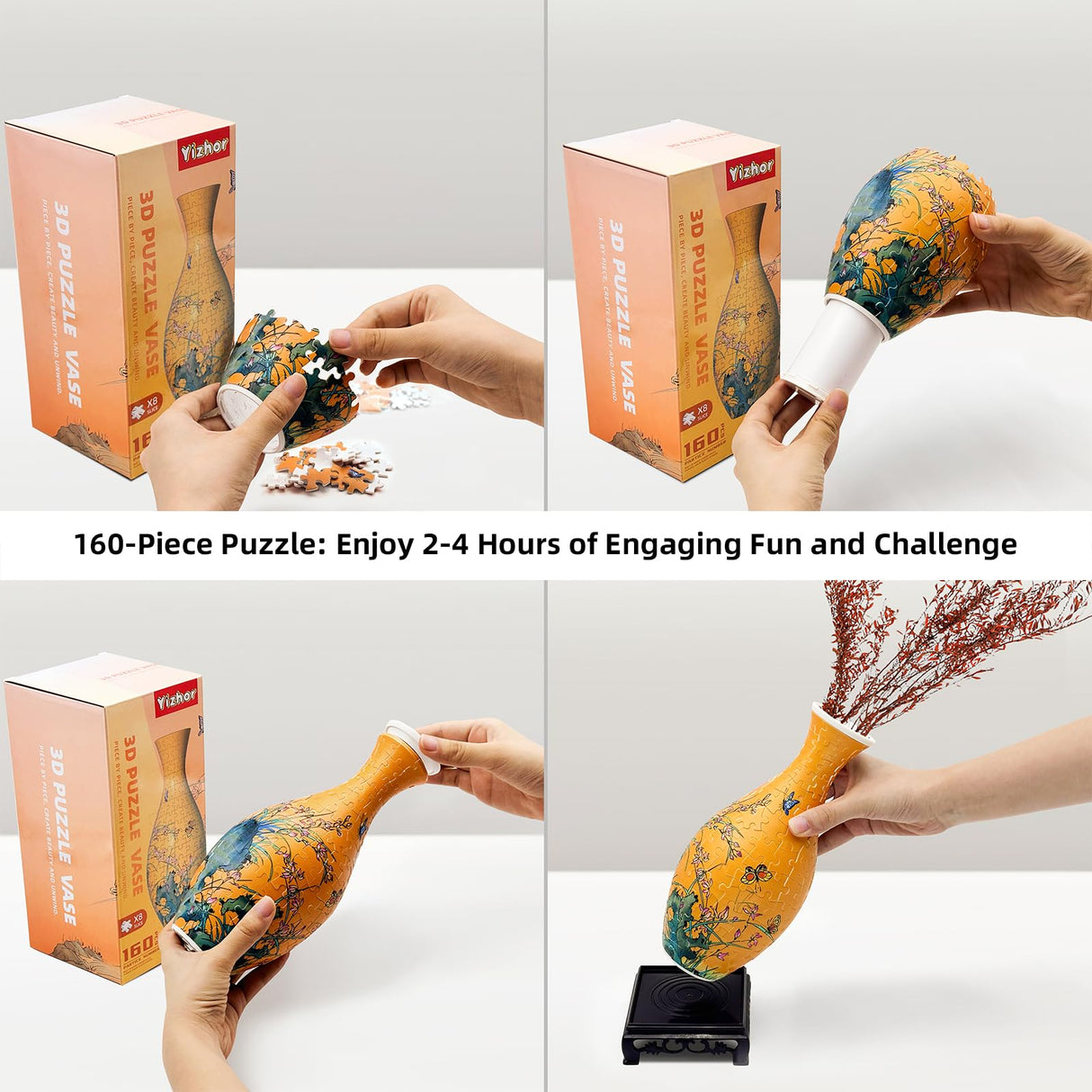 3D Puzzles Vase for Adults, 160 Pieces Puzzle Flower Vase for Home and Office Decor, DIY 4D Jigsaw Vase Arts and Crafts for Kids, Unique Housewarming Gifts for Moms YIZHOR